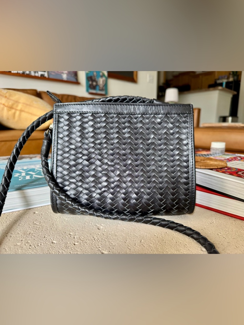$290 Bembien Cece Bag Black Woven Leather Crossbody Bag
